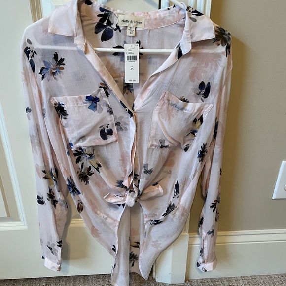 NWT! Cloth & Stone Anthropologie Tavira Sheer Floral Blouse pink/rose XS - Picture 4 of 11